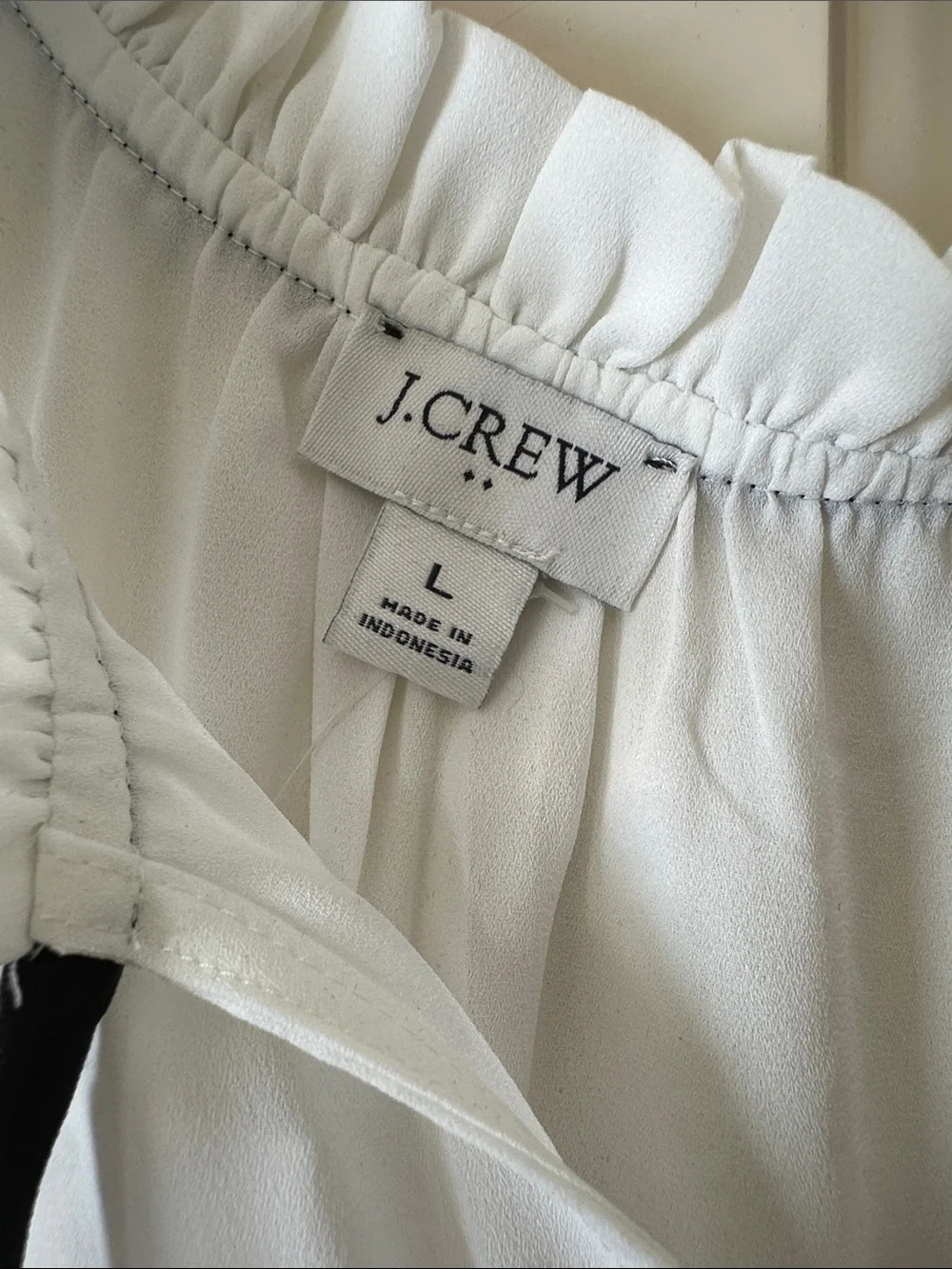 J. Crew White Chiffon Blouse with Black Trim